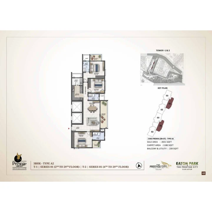 Eaton Park at The Prestige City 3 BHK unit plan variant on brochure page 45 Eaton Park at The Prestige City 3 BHK unit plan variant on brochure page 45