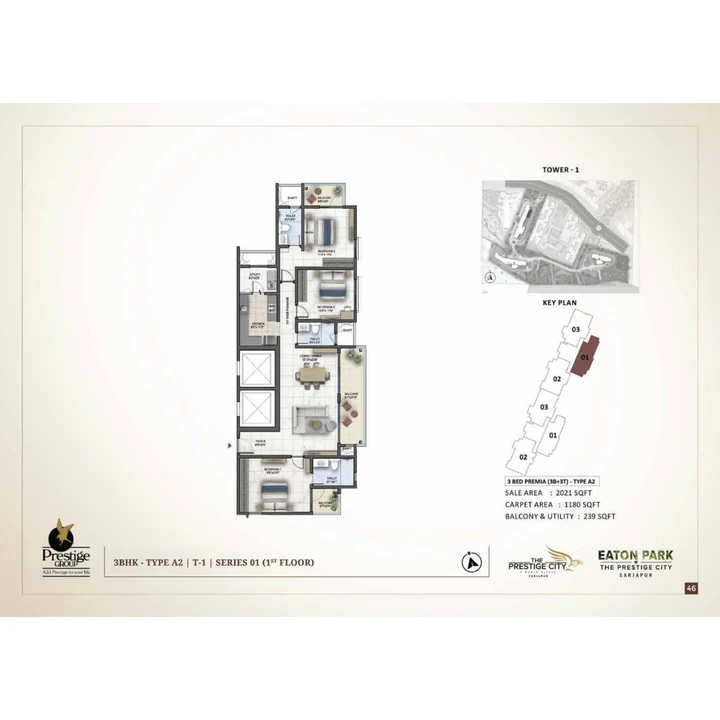 Eaton Park at The Prestige City 3 BHK unit plan variant on brochure page 46 Eaton Park at The Prestige City 3 BHK unit plan variant on brochure page 46