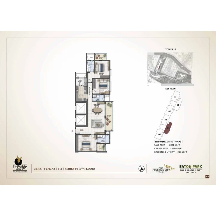 Eaton Park at The Prestige City 3 BHK unit plan variant on brochure page 48 Eaton Park at The Prestige City 3 BHK unit plan variant on brochure page 48