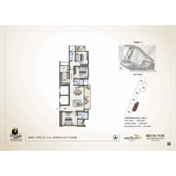 Eaton Park at The Prestige City 3 BHK unit plan variant on brochure page 49 Eaton Park at The Prestige City 3 BHK unit plan variant on brochure page 49