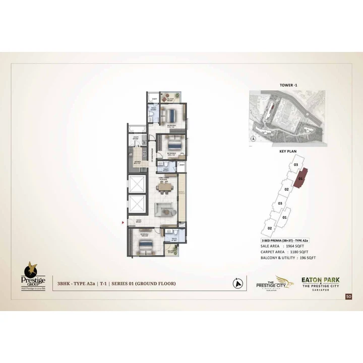 Eaton Park at The Prestige City 3 BHK unit plan variant on brochure page 50 Eaton Park at The Prestige City 3 BHK unit plan variant on brochure page 50