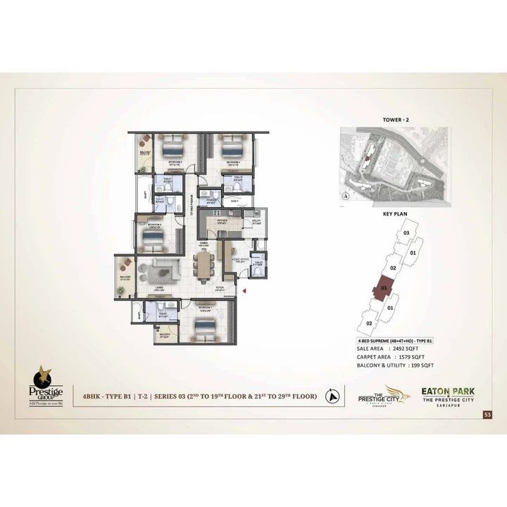 Eaton Park at The Prestige City 4 BHK unit plan variant on brochure page 53 Eaton Park at The Prestige City 4 BHK unit plan variant on brochure page 53