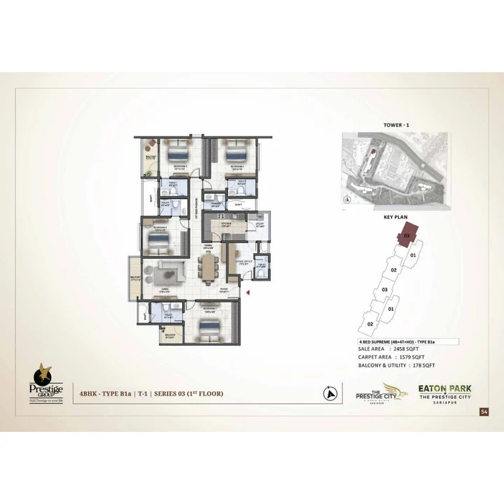Eaton Park at The Prestige City 4 BHK unit plan variant on brochure page 54 Eaton Park at The Prestige City 4 BHK unit plan variant on brochure page 54