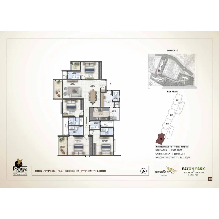 Eaton Park at The Prestige City 4 BHK unit plan variant on brochure page 58 Eaton Park at The Prestige City 4 BHK unit plan variant on brochure page 58