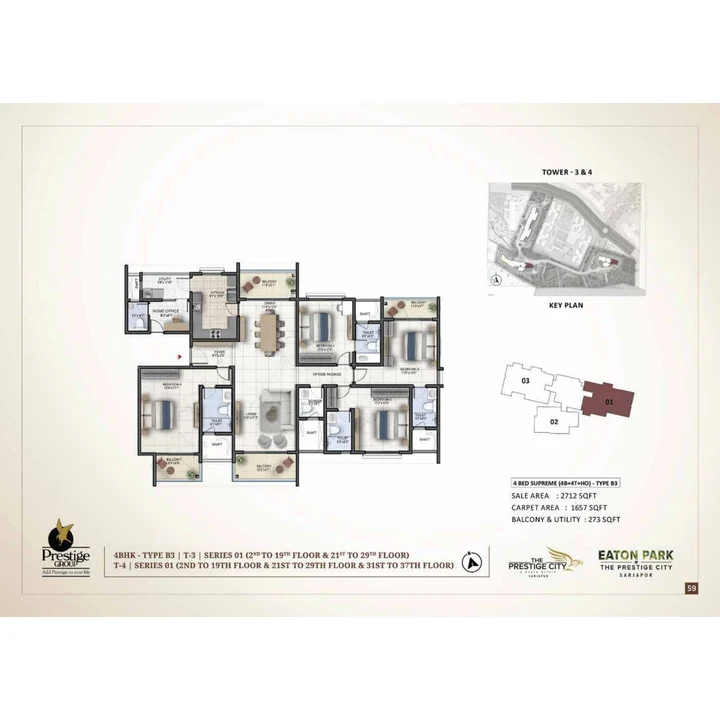 Eaton Park at The Prestige City 4 BHK unit plan variant on brochure page 59 Eaton Park at The Prestige City 4 BHK unit plan variant on brochure page 59