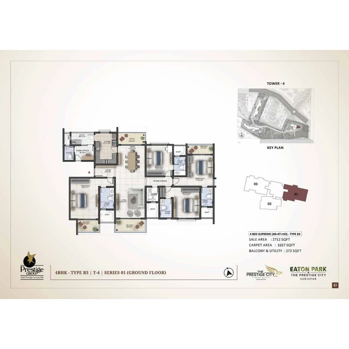 Eaton Park at The Prestige City 4 BHK unit plan variant on brochure page 61 Eaton Park at The Prestige City 4 BHK unit plan variant on brochure page 61