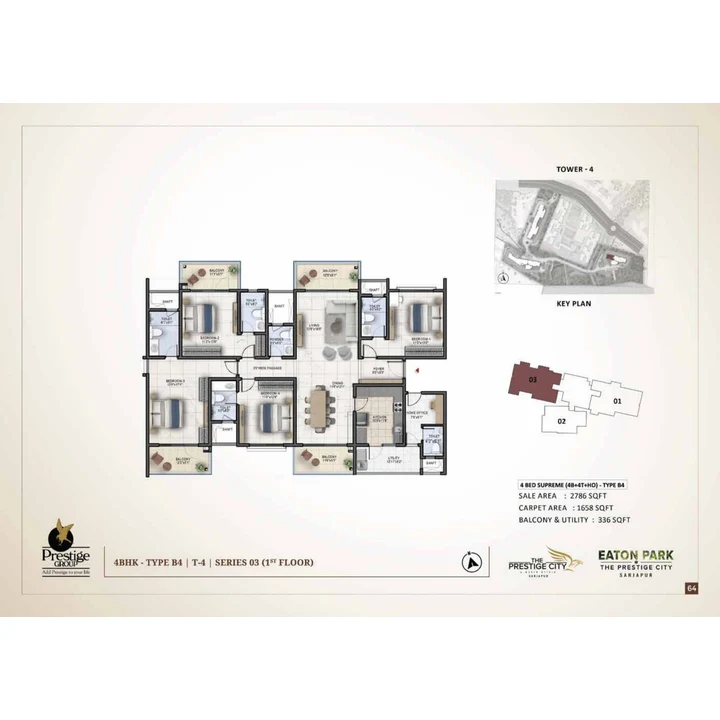 Eaton Park at The Prestige City 4 BHK unit plan variant on brochure page 64 Eaton Park at The Prestige City 4 BHK unit plan variant on brochure page 64