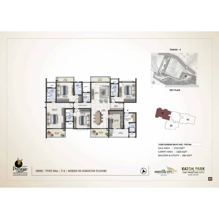 Eaton Park at The Prestige City 4 BHK unit plan variant on brochure page 65 Eaton Park at The Prestige City 4 BHK unit plan variant on brochure page 65